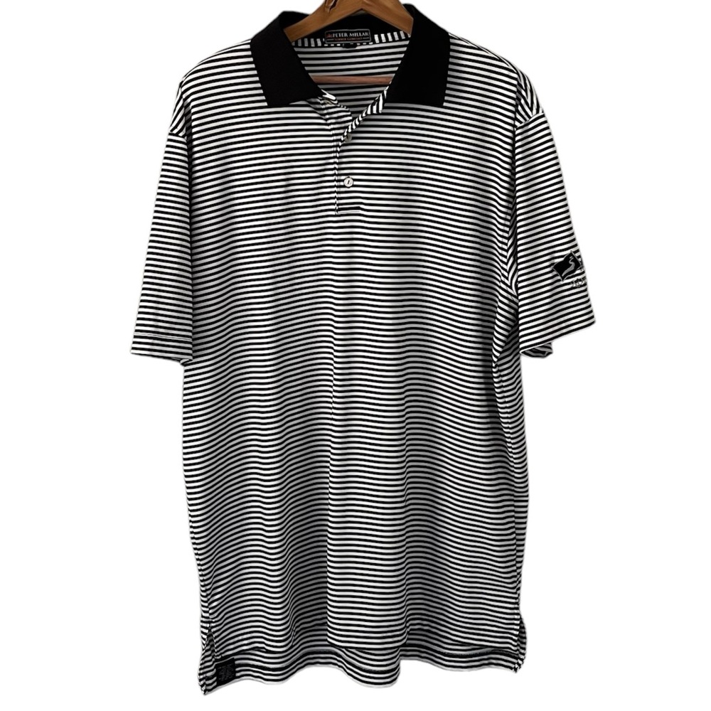Peter Millar Summer Comfort Black/White Striped With Black Collar Size Large